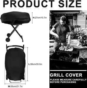 BBQ Grill Cover, Black BBQ Cover Portable Grill Cover Waterproof BBQ Grill Cover Compatible with Coleman Roadtrip LXX, LXE and 285, Adjustable Grill Cover