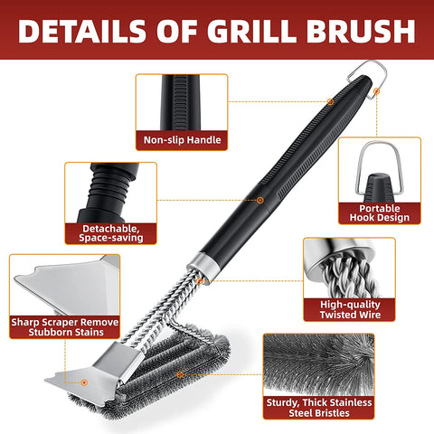 Image of Grill Brush for Outdoor Grill, BBQ Brush for Grill Cleaning, 18" Grill Cleaner Brush and Scraper for Gas/Porcelain/Charbroil Grates, Smoker Grill Accessories Tool- Gifts for Men Dad Boyfriend
