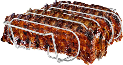 Image of LINELAX Rib Rack, Stainless Steel Roasting Stand, Holds 4 Ribs for Grilling Barbecuing & Smoking - BBQ Rib Rack for Gas Smoker or Charcoal Grill