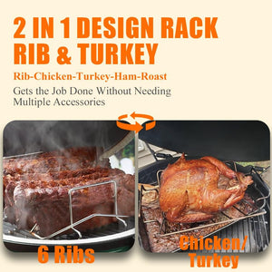 Thanksgiving Turkey Roasting Rack Cooker for Big Green Egg, Stainless Steel Rib Racks for Smoking, Turkey Roaster Racks for Roasting Pan, for Big Green Egg, Kamado Joe, Char-Griller Akorn, Etc