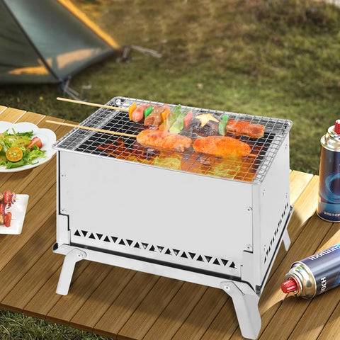 Image of REDCAMP Portable Fire Pit Camping Charcoal Grill, Foldable 304 Stainless Steel Grate BBQ Grill for Outdoor Camping Cooking Picnic
