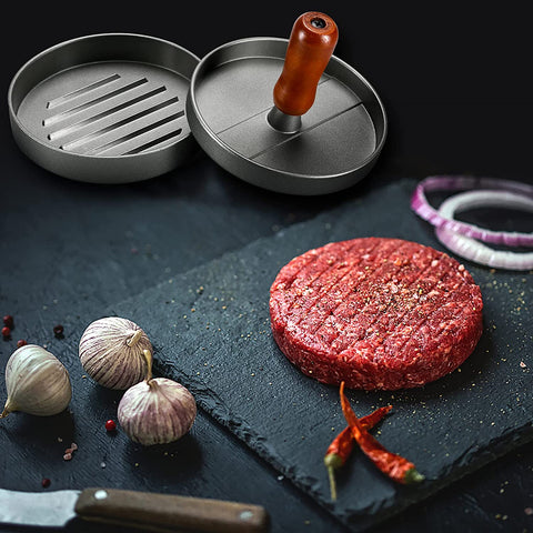 Image of PIQUEBAR Burger Press Patty Maker Stainless Steel Hamburger Mold Non-Stick with 100 Patty Papers