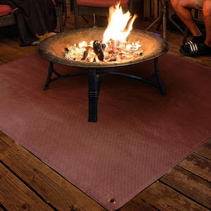 Fire Pit Mat - 39.4 * 37.8In Fireproof Stove Grill Mats Blanket for Wood Deck Insulation, Camping BBQ Temperature Resistant Rugs Accessories for outside Indoor Lawn Protection - Brown