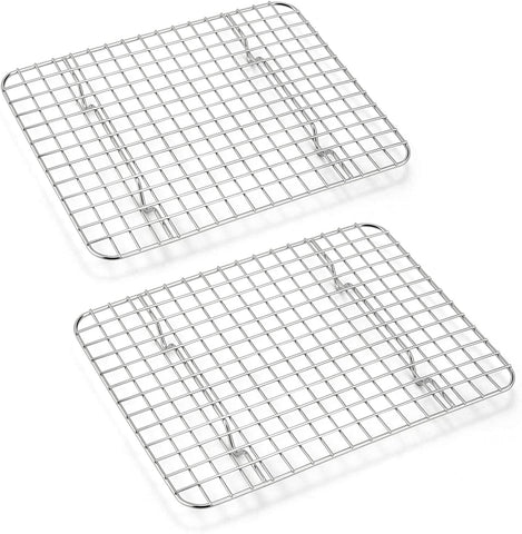 Image of Small Baking Cooling Rack Set of 2, E-Far Stainless Steel Toaster Oven Rack for Cooking Roasting Grilling Meat, 8.6” X 6.2” Metal Bakeable Wire Rack for Cookie Cake Bacon - Dishwasher Safe