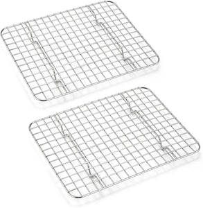Small Baking Cooling Rack Set of 2, E-Far Stainless Steel Toaster Oven Rack for Cooking Roasting Grilling Meat, 8.6” X 6.2” Metal Bakeable Wire Rack for Cookie Cake Bacon - Dishwasher Safe