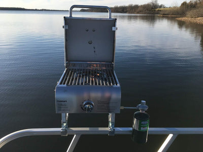 Grill Modified for Pontoon Boat with Arnall'S Stainless Grill Bracket Set + Chef Professional Featuring Full Stainless-Steel Construction