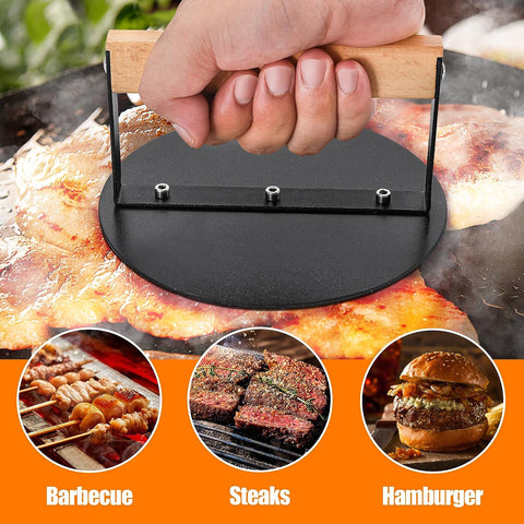 Image of Bodkar Smash Burger Press 6 Inch, round Burger Smasher Grill Press for Griddle Bacon Press Meat Steak Press with Wood Handle