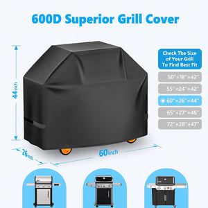 Homwanna Grill Cover 60 Inch - Superior BBQ Cover for Weber Genesis 300 Series Gas Grill - 600D Outdoor Barbecue Cover for Weber Genesis Ii 300, Dyna-Glo, Char-Broil, Nexgrill, Monument and Brinkmann