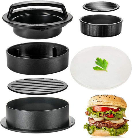 Image of TAOUNOA Hamburger Press Patty Maker, 3 in 1 Non-Stick Burger Press with 100 Pcs Wax Paper for Making Delicious Burgers, Perfect Shaped Patties for Grilling and Cooking