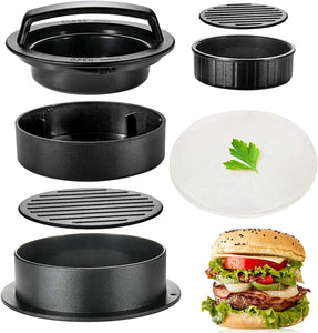 TAOUNOA Hamburger Press Patty Maker, 3 in 1 Non-Stick Burger Press with 100 Pcs Wax Paper for Making Delicious Burgers, Perfect Shaped Patties for Grilling and Cooking