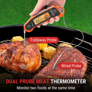 TP710 Instant Read Meat Thermometer Digital for Cooking, 2-In-1 Waterproof Kitchen Food Thermometer with Dual Probes and Dual Temperature Display for Oven, Grilling, Smoker & BBQ