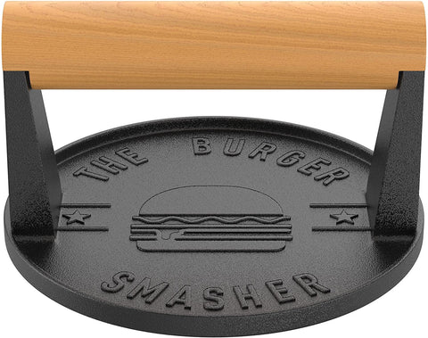 Image of The Burger Smasher - Cast Iron Burger Press Kit W/Patty Paper Included | Hamburger Press Perfect for Flat Top Grill, Cast Iron Griddle or Skillet | Meat Press and Grill Press