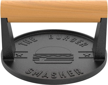 The Burger Smasher - Cast Iron Burger Press Kit W/Patty Paper Included | Hamburger Press Perfect for Flat Top Grill, Cast Iron Griddle or Skillet | Meat Press and Grill Press