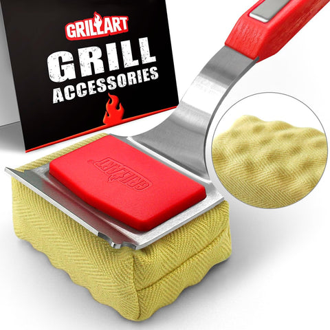 Image of Grill Brush Bristle Free. [Rescue-Upgraded] BBQ Replaceable Cleaning Head, Unique Seamless-Fitting Scraper Tools for Cast Iron/Stainless-Steel Grates, Safe Barbecue Grill Cleaner-Red