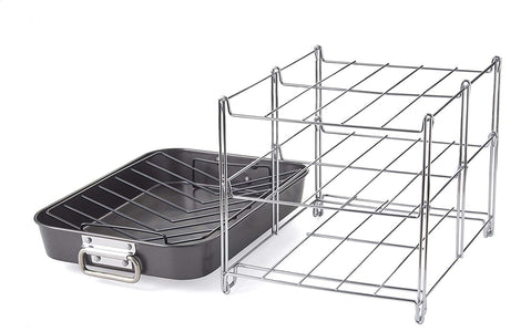Nifty Solutions Oven Insert with Large Non-Stick 3-Tier Baking Rack, ROASTING PAN INCLUDED, Charcoal and Chrome