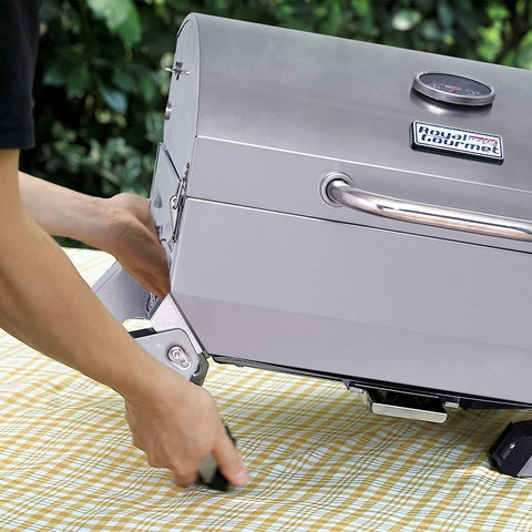 Image of GT1001 Stainless Steel Portable Grill, 10000 BTU BBQ Tabletop Gas Grill with Folding Legs and Lockable Lid, Outdoor Camping, Deck and Tailgating, Silver