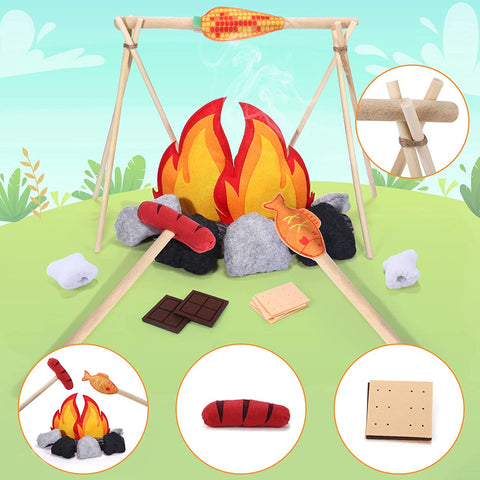Image of G.C 34 Pcs Pretend Camping Set Kids Campfire Toys Plush Felt Fake Fire Play Camping Toys Indoor Outdoor Activities for Toddlers Preschool Boys Girls Gifts
