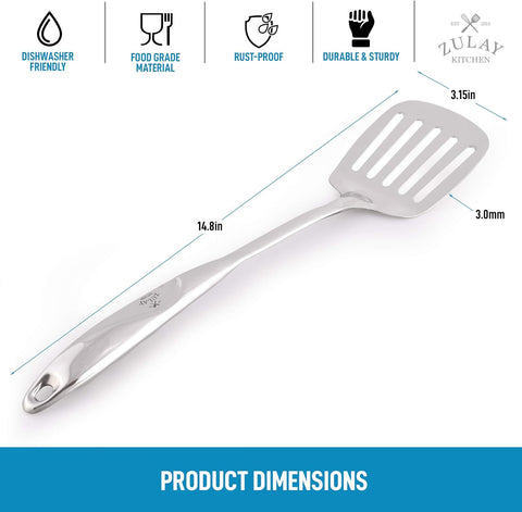 Image of Zulay Kitchen Heavy Duty Stainless Steel Metal Spatula - 14.8" Stainless Steel Spatula for Cooking - Spatula Stainless Steel for Frying - Ergonomic Easy Grip Handle - Slotted Turner Grill Spatula