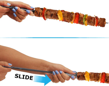 Blue Donuts 10 Pack Kabob Skewers for Grilling 17 Inch – Kabob Skewers with Push Bar, Stainless Steel Skewers with Comfortable Handle Grip, BBQ Grilling Accessories