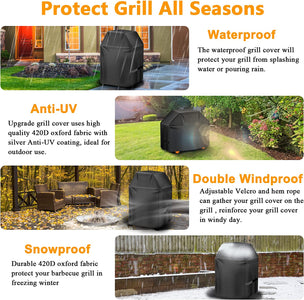 Aoretic Grill Cover 32 Inch Gas Bbq-Cover, Fit Most 2 Burner Grill Waterproof Small Barbeque Cover with Velcro Straps & Adjustable Drawstring for Weber,Nexgrill,Char-Broil, Monument,Dyna-Glo,Kenmore