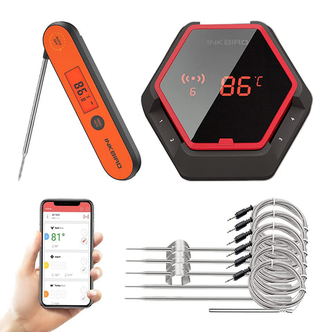 Image of 6 Probes Bluetooth Grill Thermometer IBT-6XS & Instant Fast Read Meat Thermometer IHT-1P, Rechargeable Wireless Meat Thermometer with Timer Alarm Magnet for Food, Kitchen, Outdoor Cooking