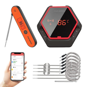 6 Probes Bluetooth Grill Thermometer IBT-6XS & Instant Fast Read Meat Thermometer IHT-1P, Rechargeable Wireless Meat Thermometer with Timer Alarm Magnet for Food, Kitchen, Outdoor Cooking
