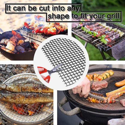 Image of BBQ Grill Mesh Mat Set of 3 - Non Stick Barbecue Grill Sheet Liners Teflon Grilling Mats Nonstick Fish Vegetable Smoking Accessories - Works on Smoker,Pellet,Gas,Charcoal Grill,15.75X13Inches