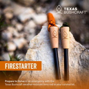 Texas Bushcraft Fire Starter - 3/8" Thick Ferro Rod with Striker and Paracord Wrist Lanyard – Waterproof Flint Fire Steel Survival Lighter for Your Camping, Hiking and Backpacking Gear