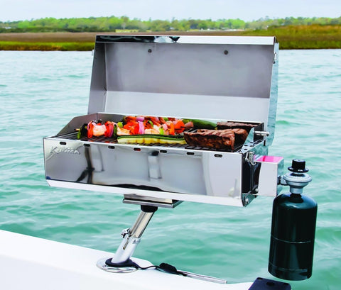 Image of Stow and Go Propane Tabletop and Mountable Grill - Stainless Steel Gas Grill with Foldable Legs | Great for Camping, Boating, Picnics, Barbeques & More |13,000 Btus - (58130)