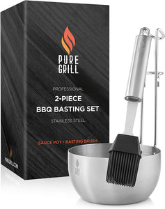 Pure Grill Stainless Steel BBQ Sauce Pot and Silicone Basting Brush - Barbecue Utensil Tool Set
