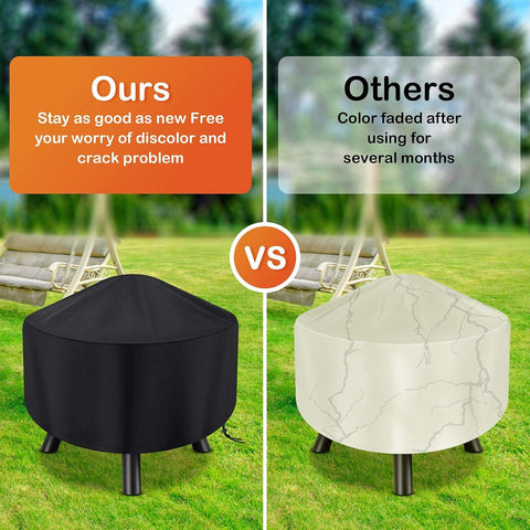 Image of Fire Pit Cover round for Fire Pit 34X18 Inch Glmeggs Outdoor Waterproof Full Coverage Patio round Fire Pit Cover PVC Coating Firepit Cover Black Dustproof anti UV and Tear Resistant