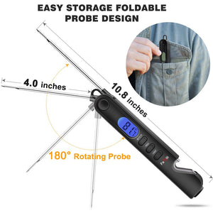 Famili Instant Read Meat Thermometer for Cooking and Grilling, Kitchen Gadgets, Ultra Fast Thermometer with Backlight, Magnet, Calibration, and Foldable Probe for Kitchen, Outdoor Grilling and BBQ