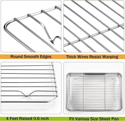 Image of P&P CHEF Cooling Rack Set for Baking Cooking Roasting Oven Use, 4-Piece Stainless Steel Grill Racks, Fit Various Size Cookie Sheets - Oven & Dishwasher Safe