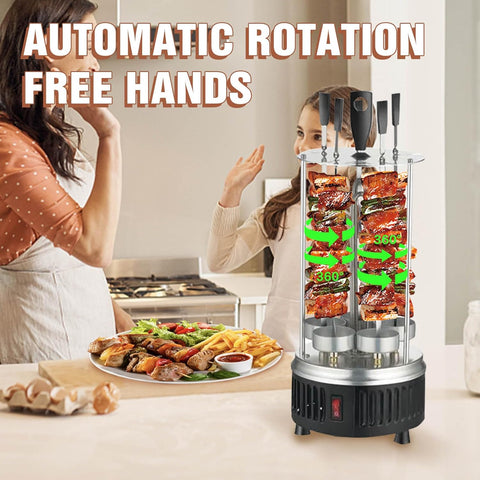 Image of AUPLEX Vertical Rotisserie Oven Countertop Shawarma Machine with 5 Skewers Kebab Electric Cooker Rotating Stainless Steel Oven for Home BBQ Thanksgiving Christmas-1000W, Silver