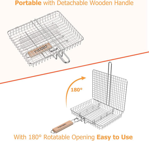 Image of Grill Basket, Fish Grill Basket, Rustproof Stainless Steel BBQ Grilling Basket for Meat,Steak, Shrimp, Vegetables, Chops, Heavy Duty Grill Basket Outdoor Grill Accessories