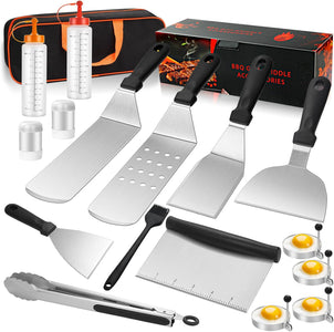 Griddle Accessories Kit, 18 Pcs Flat Top Grill Accessories Kit, Professional BBQ Grilling Accessories Set, Enlarged Spatula, and More Griddle Tools