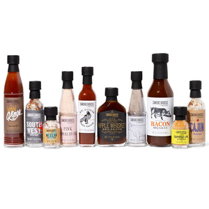 Smokehouse by Thoughtfully, Ultimate BBQ Sampler Set, Vegan and Vegetarian, Includes a Variety of Flavorful USA Made BBQ Sauces, Rubs, and Salts for Smoking and Grilling in Sample Size Glass Bottles