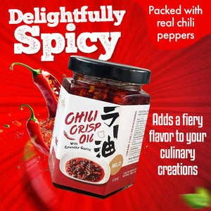 Fusion Select Chili Crisp Oil - Crunchy Garlic Chili Oil, Umami Seasoning with Hot Peppers for Korean Ramen, Spicy Noodles, BBQ Meat, Dip, Stir Fry Sauce - Kitchen Condiment - Mild Spice, 175G Jar