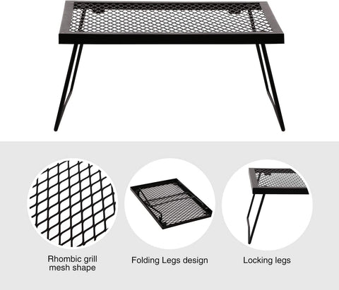 Image of CAMPMAX Folding Campfire Grill Grate, Portable Heavy Duty Steel over Fire Camp Grill for Outdoor Camping Cooking Fire Pit, Black