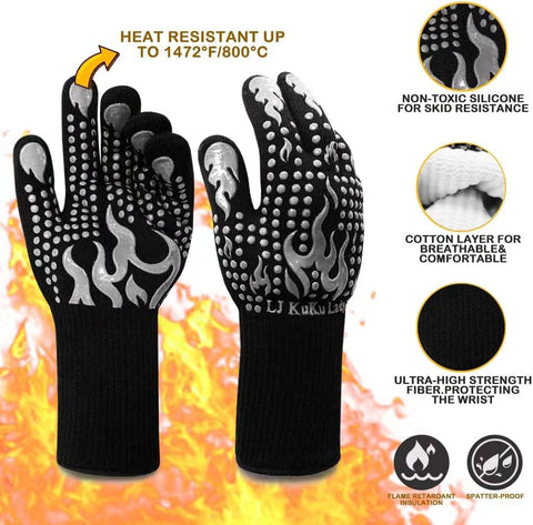 Image of BBQ Heat Resistant Gloves, 1472 Degree F Cut-Resistant Grill Gloves for Heat Resistant Cooking, Outdoor Grill, Barbecue, Oven, Cooking, Kitchen and Baking -