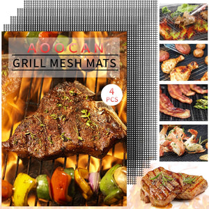 Aoocan Mesh Grill Mat Set of 4 Heavy Duty Non-Stick Mesh Grilling Mats & Barbecue Accessories - Reusable and Easy to Clean - Works on Gas, Charcoal or Electric Grill and More 15.4 X 12 Inch