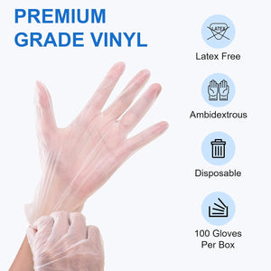 Clear Vinyl Exam Gloves, Latex-Free, Disposable Medical Gloves, Cleaning Gloves, Food Safe, Powder-Free, 4 Mil