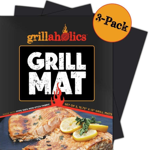 Image of Grillaholics Grill Mat - Set of 3 Heavy Duty BBQ Grill Mats - Non Stick, Reusable and Dishwasher Safe Barbecue Grilling Accessories - Lifetime Manufacturers Warranty