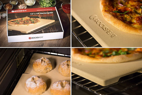 Image of Pizza Stone 12In X 15In Rectangular Baking & Grilling Stone, Perfect for Oven, BBQ and Grill. Innovative Double - Faced Built - in 4 Handles Design