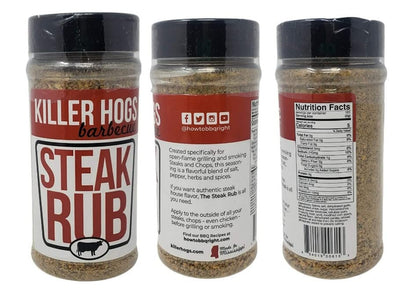 Killer Hogs Barbecue Rub Variety Pack - Steak Rub and Texas Brisket BBQ Rub - Pack of 2 Bottles - 32 Oz by Volume Total - 22 Oz by Weight Total - Championship BBQ and Grill Seasoning