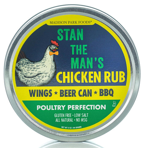 Image of Stan the Man’S Chicken Rub – Perfect Poultry Seasoning - Deep Fry Turkey, Beer Can Chicken, Spatchcock, Wing Dust, BBQ, Fried, Breast, Thighs - All Natural Gluten Free Keto Low Salt No MSG, 3 Ounce Gourmet Spice Tin – New Packaging Inside