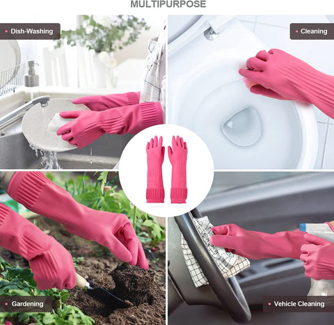 Image of Mamison 2 Pairs Reusable Waterproof Household Dishwashing Cleaning Rubber Gloves, Non-Slip Kitchen Glove(Medium)