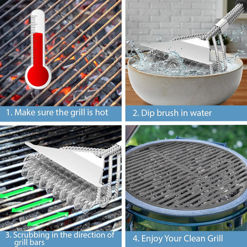 Image of Grill Brush Bristle Free—Safe Grill Brush Scraper for Outdoor Grill, Grill Brush Non Metal Bristles 17" Safe BBQ Cleaning Brushes with 2 Grill Cleaning Brick Grill Stone Cleaning Block