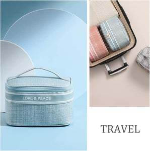 Makeup Bag Cosmetic Storage Case Travel Portable Organizer for Makeup Cosmetic Skincare, Girls, Women (Blue)