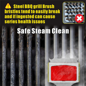Grill Brush Bristle Free. [Rescue-Upgraded] BBQ Replaceable Cleaning Head, Unique Seamless-Fitting Scraper Tools for Cast Iron/Stainless-Steel Grates, Safe Barbecue Grill Cleaner-Red